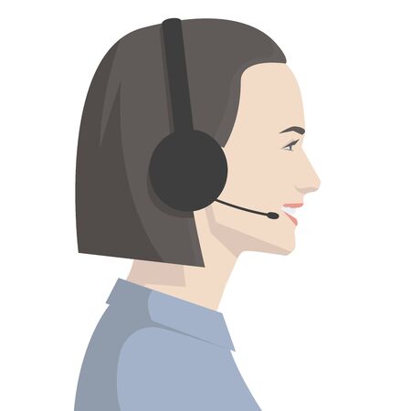 Side view of a face of a beautiful woman talking on the phone in the officeの写真素材