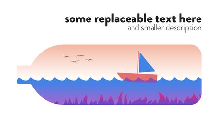 Vector illustration of boat swinging on the waves inside the bottle with text placeholder and white backgroundのイラスト素材