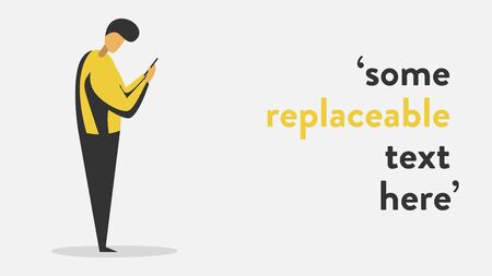 Vector illustration of a man standing and looking at his phone with text placeholderのイラスト素材