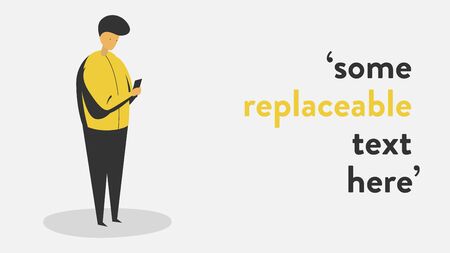 Vector illustration of a man standing and looking at his tablet with text placeholderのイラスト素材