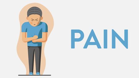 Vector colorful illustration of a man suffering from pain in his stomachのイラスト素材