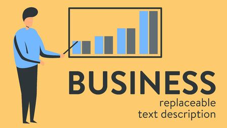 Vector illustration of a manager showing a presentation at the meeting. Poster with text placeholder and descriptionのイラスト素材