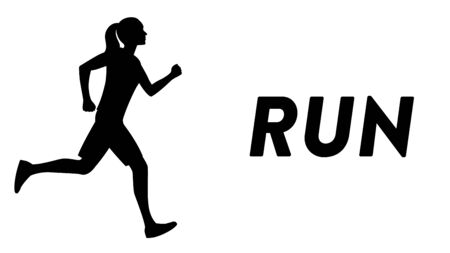 Vector drawn icon of a girl running with a text headline. Black silhouette of a sportive girlのイラスト素材