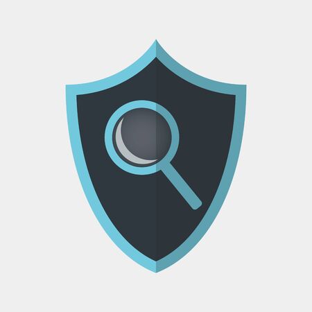 Vector colorful icon made of shield and search magnifier tool icon on it. It represents identity security and safe online search on the internetのイラスト素材