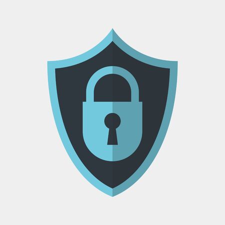 Vector colorful icon made of shield and icon of closed lock. It represents identity security and data protectionのイラスト素材