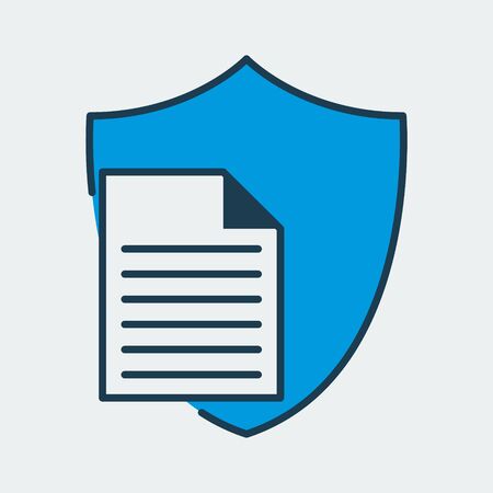 Vector colorful icon made of shield and illustration of a paper document on it. It represents data protection for secret documentsのイラスト素材