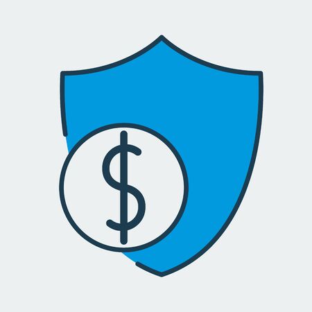 Vector colorful icon made of shield and illustration of a dollar coin on it. It represents business protection and financial securityのイラスト素材