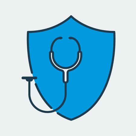 Vector colorful icon made of shield and illustration of a medical stethoscope on it. It represents medical insurance and health protectionのイラスト素材