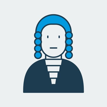 Vector colorful icon of a judge wearing mantle and a wig. It represents work of a judge and a courthouseのイラスト素材