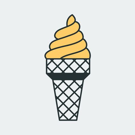 Vector colorful icon of an ice cream cone with yellow filler. It represents a concept of summer, freshness, tasty ice cream and fun. Also can be used as a logoのイラスト素材
