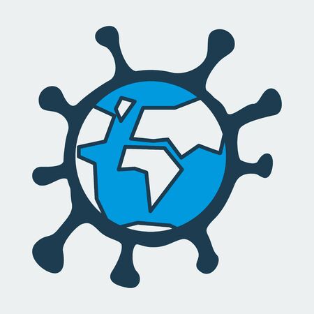 Vector colorful icon of Earth globe covered and surrounded by virus bacteria. It represents a concept of pandemic danger, medical protection, self isolation, health safety and virus quarantineのイラスト素材