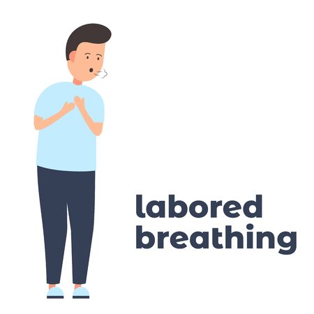 Vector colorful icon of a character having labored breathing because of the infection. It represents a concept of medical protection, virus symptoms, breathing problems, health safety and virus quarantineのイラスト素材