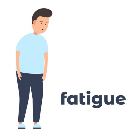 Vector colorful icon of a character feeling tired and fatigue because of the infection. It represents a concept of medical protection, virus symptoms, fatigue as a symptom, health safety and virus quarantineのイラスト素材
