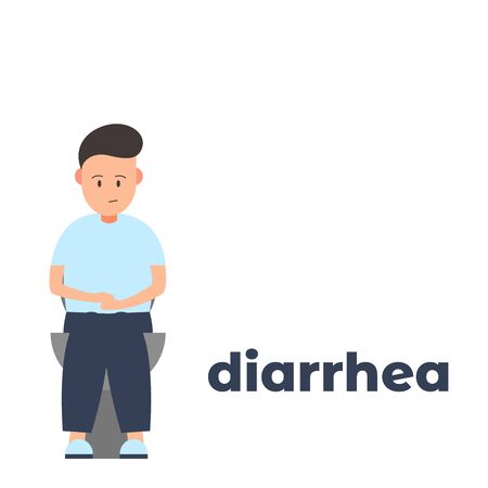 Vector colorful icon of a character having diarrhea because of the infection. It represents a concept of medical protection, virus symptoms, diarrhea as a symptom, health safety and virus quarantineのイラスト素材