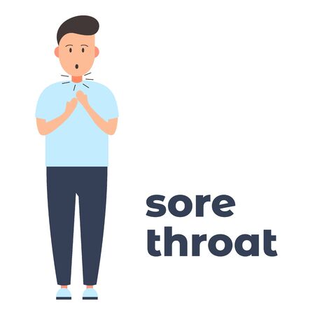 Vector colorful icon of a character with a sore throat because of the infection. It represents a concept of medical protection, virus symptoms, sore throat as a symptom, health safety and virus quarantineのイラスト素材