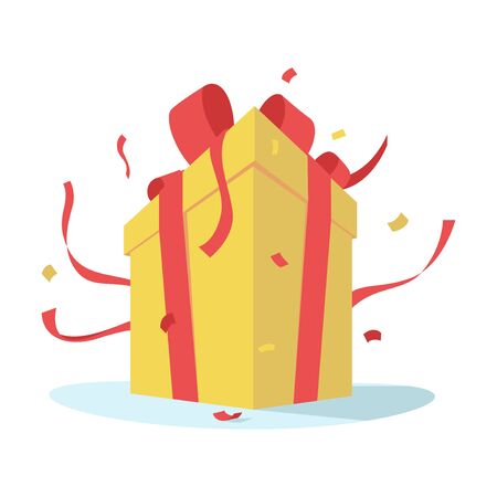 Vector isometric icon of a gift box. Illustration of a bright and beautiful gift box in wrapping paper with a bow-knot on topのイラスト素材