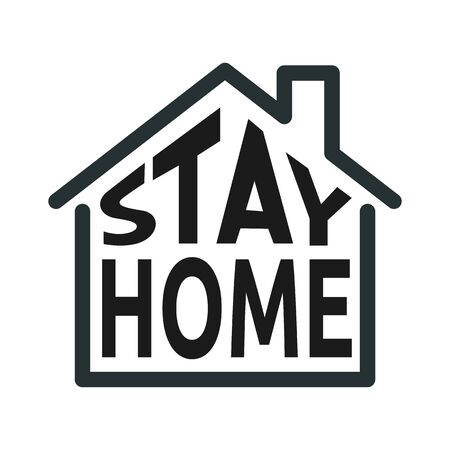 Vector icon of a typographic with words STAY HOME in a shape of a house.のイラスト素材