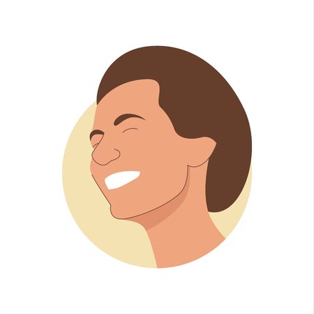 Vector colorful illustration of a portrait of a happy laghing attractive young woman. It represents a concept of beauty, joy and happiness. Also can be used as an avatar, icon or badgeのイラスト素材