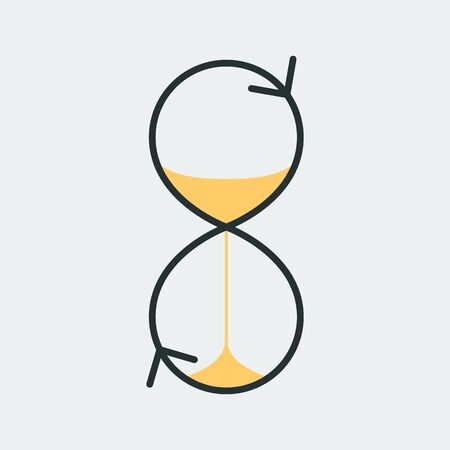Vector icon of an hourglass with sand and arrows pointing in different directions.のイラスト素材