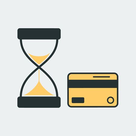 Vector colorful icon with an hourglass and credit card. It represents a concept of cash back, saving money, stock, low prices, special offer.のイラスト素材