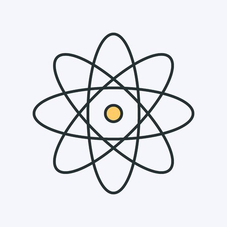 Atom colorful icon. Vector illustration of an atom or molecule. It represents concept of physics, molecule structure, school education, studying and learning chemistryのイラスト素材