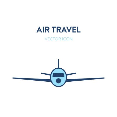 Plane vector icon. Vector illustration of front view of a big passenger airliner. Represents a concept of international flights, air travel, commercial flight, business tripのイラスト素材