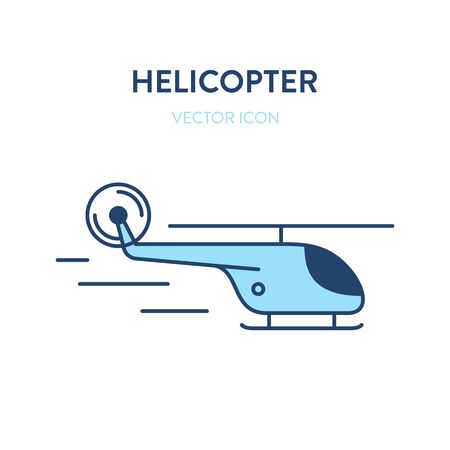 Helicopter icon. Vector flat outline colorful illustration of a flying chopper. Represents a concept of air travel, journey, adventures, rescue mission, lifeguardsのイラスト素材