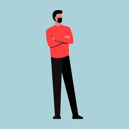 Vector illustration of a standing man wearing a mask. Stylish young man standing with arms crossed wearing face maskのイラスト素材