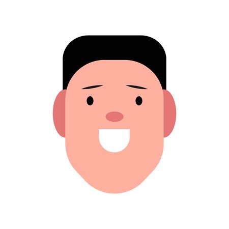 Vector colorful illustration of young smiling man. Portrait of handsome cheerful male face. Avatar, profile, ID picture of a young person. Human head illustration with fancy hairstyleのイラスト素材