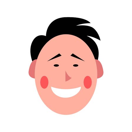 Vector colorful illustration of young smiling man. Portrait of handsome cheerful male face. Avatar, profile, ID picture of a young person. Human head illustration with fancy hairstyleのイラスト素材