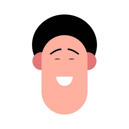 Vector colorful illustration of young smiling man. Portrait of handsome cheerful male face. Avatar, profile, ID picture of a young person. Human head illustration with round hairstyleのイラスト素材