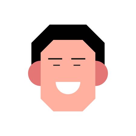 Vector colorful illustration of young smiling man. Portrait of handsome cheerful male face. Avatar, profile, ID picture of a young person. Human head illustration with unusual hairstyleのイラスト素材