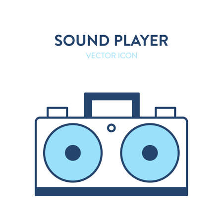 Boombox vector icon. Vector colorful illustration of a retro sound player, tape recorder with large speakers. Retro portable radio stereo cassette recorder, portable music playerのイラスト素材