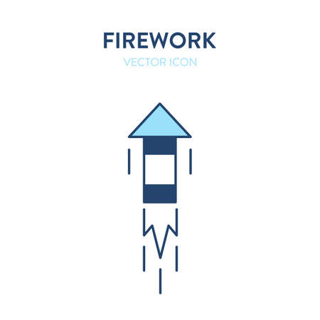 Firework icon. Lighted fireworks flying up into the sky. Vector outline colorful illustration of an ignited pyrotechnic projectile in motionのイラスト素材