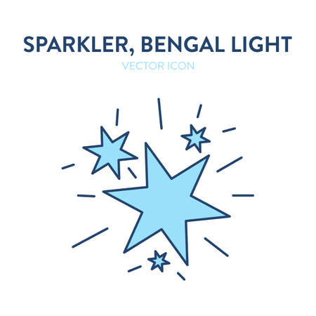 Sparkler fire icon. Big flashes from a lit sparkler. Vector outline colorful illustration of an ignited bengal light creating bright and beautiful flashes in a shape of a starのイラスト素材