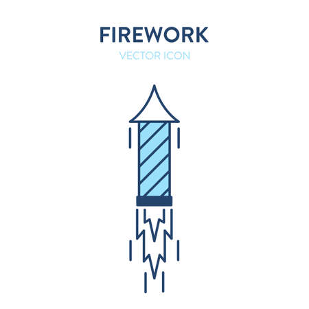 Firework icon. Lighted fireworks flying up into the sky. Vector outline colorful illustration of an ignited pyrotechnic projectile in motionのイラスト素材