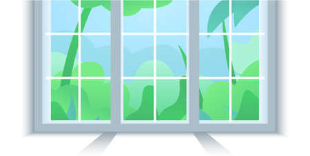 Window frame illustration. Vector colorful illustration of a new installed wide pvc window frame....