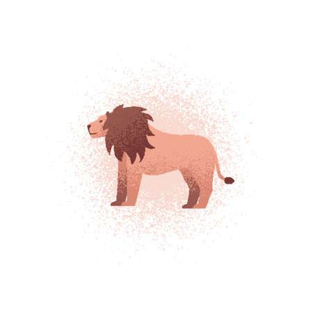 Lion textured illustration. Vector colorful illustration of a lion standing in profile. Can be used...