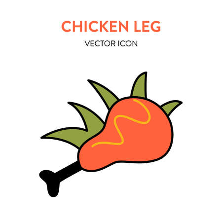 Chicken leg icon. Vector colorful icon of fried chicken drumstick with some mustardのイラスト素材