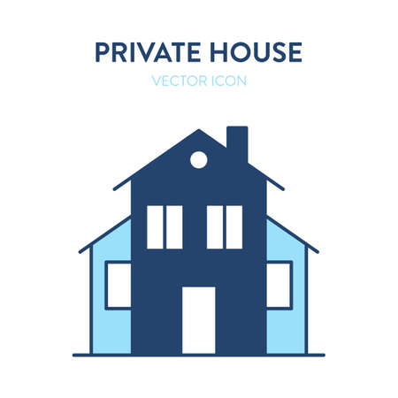 Two-storey private house icon. Vector colorful illustration of a residential building with two floors. Private family home vector iconのイラスト素材