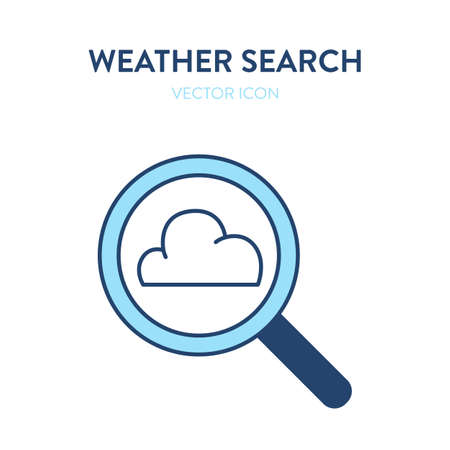 Cloud search icon. Vector colorful illustration of a magnifier tool with a cloud inside. Represents concept of a cloud technologies, cloud storage, online data storage, server, weather forecast, hostingのイラスト素材