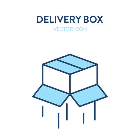 Inverted empty box flat isometric icon. Vector illustration of an open upside down cardboard box. Postal service, parcel package, delivery service icon, empty boxのイラスト素材
