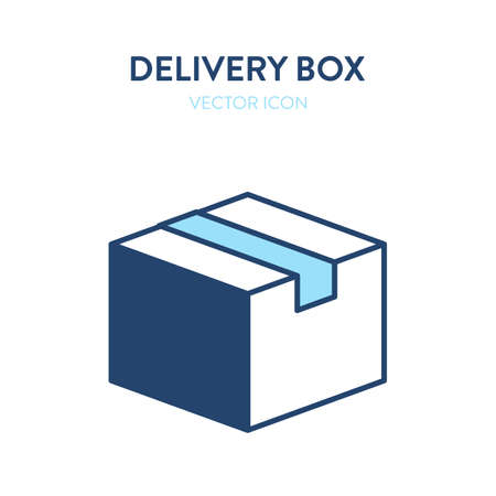 Sealed box flat isometric icon. Vector illustration of a closed delivery box sealed with tape. Postal service box, parcel package, delivery service iconのイラスト素材