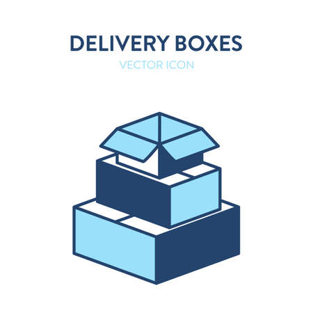 Stack of boxes icon. Vector colorful illustration of closed cardboard delivery boxes of different sizes. Postal service, parcel package, delivery service icon, packing thingsのイラスト素材