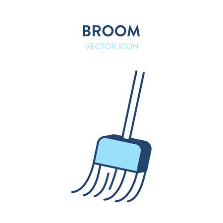Broom flat outline icon. Vector illustration of long-handled brush of bristles or twigs, used for sweeping and cleaning. Broom icon, cleaning room, sweeping the floor, household equipmentのイラスト素材