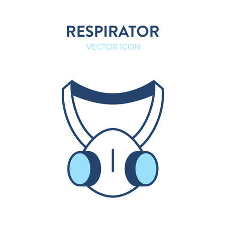 Respirator outline icon. Vector illustration of a half-face elastomeric air-purifying respirator. Dual cartridge respirator, disposable half facepiece mask, antiviral protectionのイラスト素材