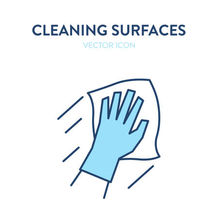 Hand with a rag vector icon. Vector illustration of a hand wearing protective glove washing the surface with a rag. Concept of household, cleaning surface, wiping with a rag, wearing glovesのイラスト素材