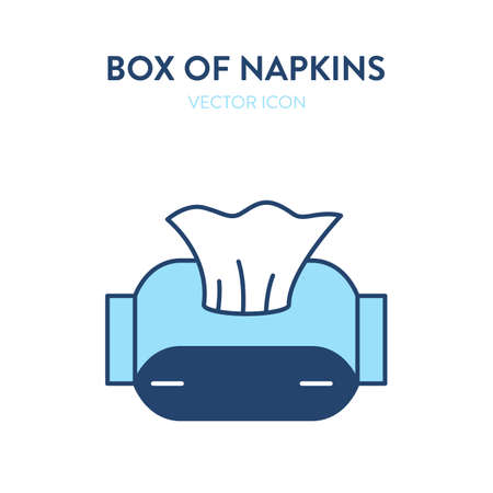 Box of tissues vector icon. Vector illustration of a cardboard box with dry wipes. Wipes, doily, serviette, kitchenware, household equipment, table-napkin, towel, dry wipesのイラスト素材