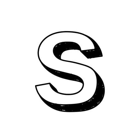 S letter hand-drawn symbol. Vector illustration of a big English letter S. Hand-drawn black and white Roman alphabet letter S typographic symbol. Can be used as a logo, iconのイラスト素材