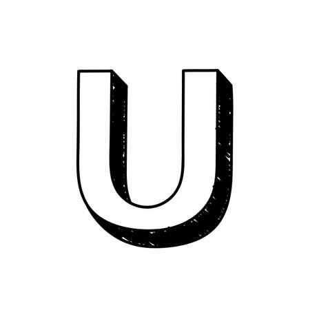 U letter hand-drawn symbol. Vector illustration of a big English letter U. Hand-drawn black and white Roman alphabet letter U typographic symbol. Can be used as a logo, iconのイラスト素材